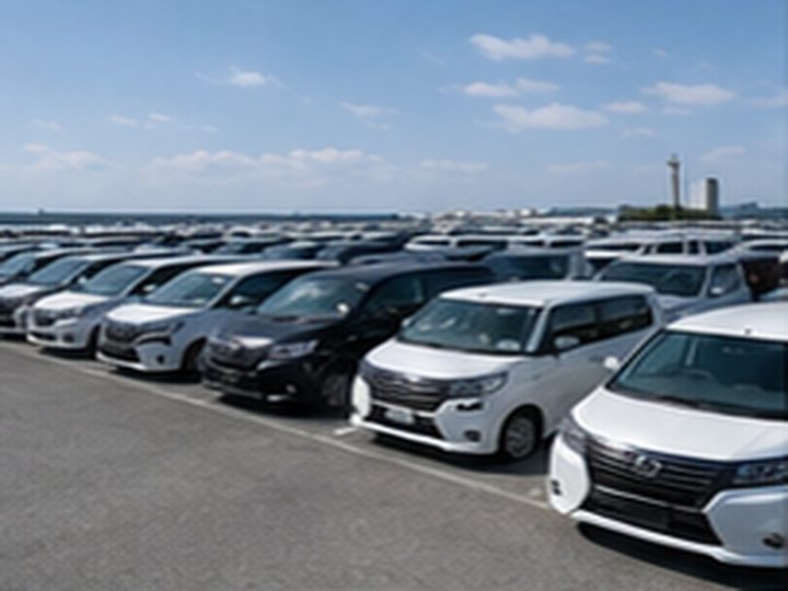 Vehicle export yard in Japan with cars prepared for overseas buyers